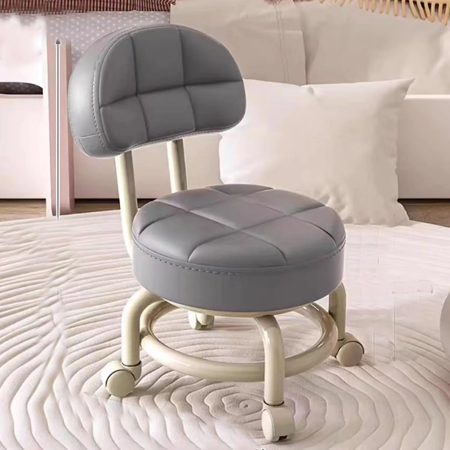 Footstool Swivel Stool Small Low Rolling Stool Work Stool backrest 360° Rolling Stool Low Stool with Wheels Rotating Workshop Stool(Braun) (Dark Grey) (Dark Grey)