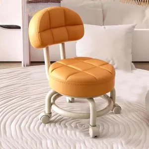 Footstool Swivel Stool Small Low Rolling Stool Work Stool backrest 360° Rolling Stool Low Stool with Wheels Rotating Workshop Stool(Braun) (Dark Grey) (Orange)