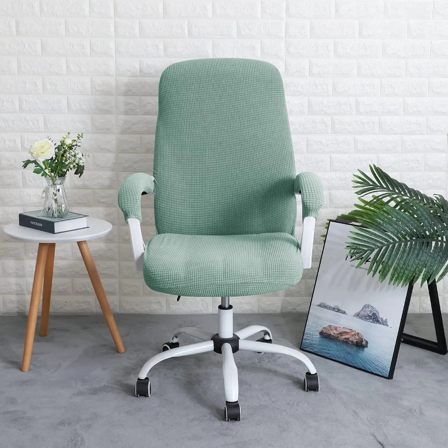 FORCHEER Office Chair Cover Water Repellent Jacquard Armrest Swivel Chair Slipcovers Removable Stretch Universal Computer Chair Cover M with Chair Arm Cover 2P-Army Green