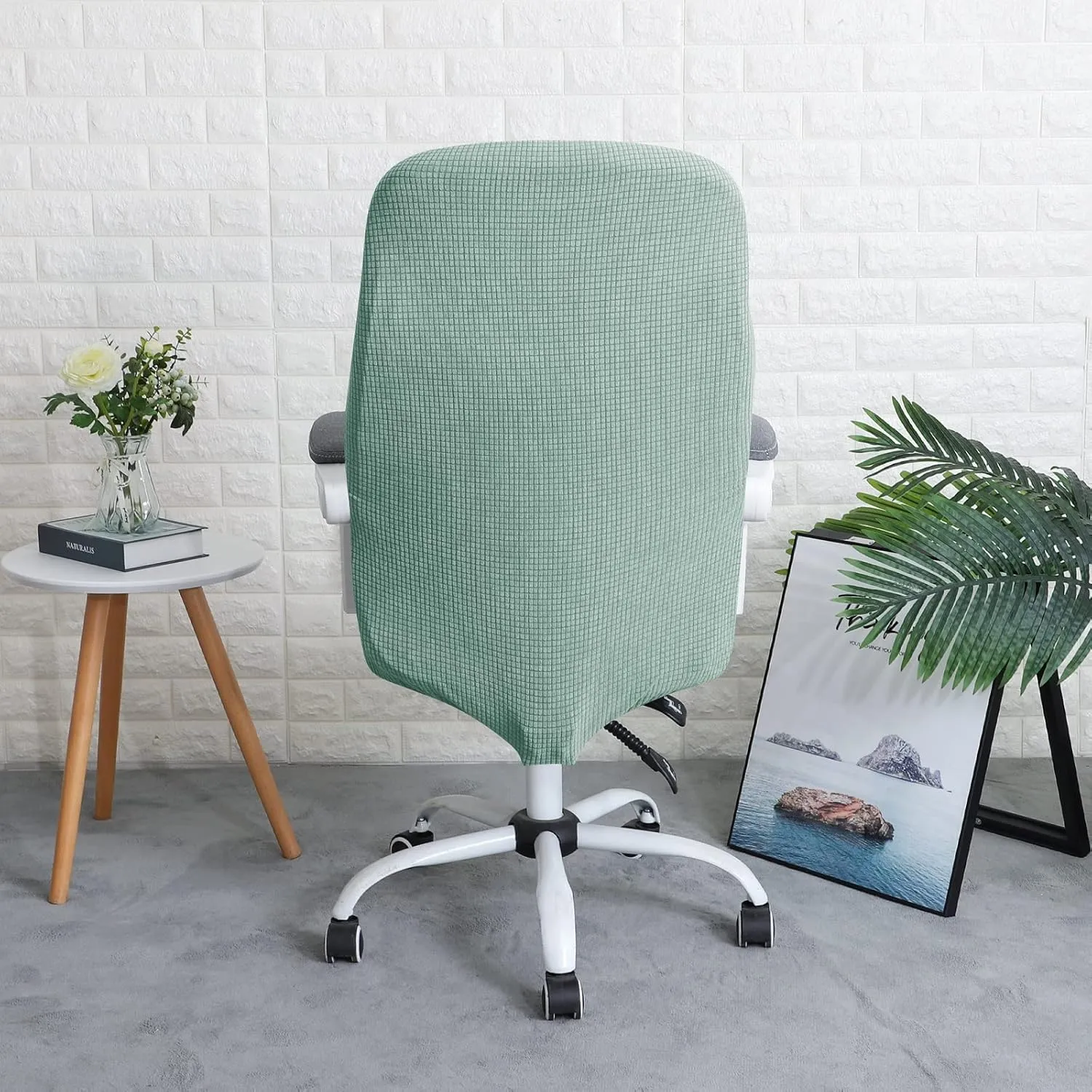 FORCHEER Office Chair Cover Water Repellent Jacquard Armrest Swivel Chair Slipcovers Removable Stretch Universal Computer Chair Cover M with Chair Arm Cover 2P-Army Green