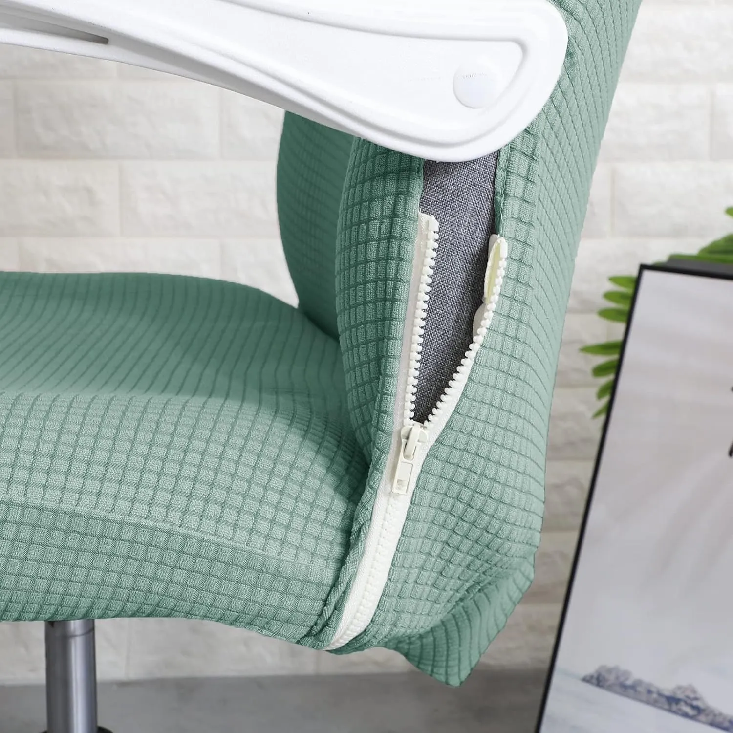 FORCHEER Office Chair Cover Water Repellent Jacquard Armrest Swivel Chair Slipcovers Removable Stretch Universal Computer Chair Cover M with Chair Arm Cover 2P-Army Green