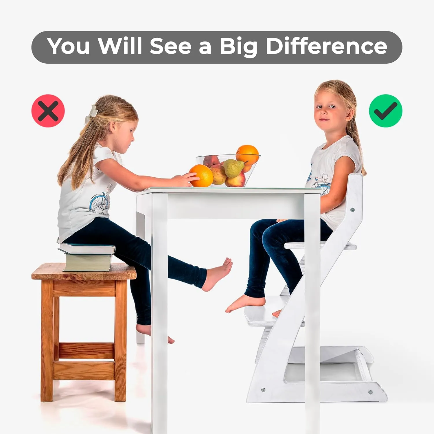 Fornel Wooden High Chair for Babies and Toddlers - Easy Clean Adjustable High Chair for Eating - Toddler HighChair for Dining Table - Montessori Baby highchair from 3 Years to 200 Lb, Grow with Child