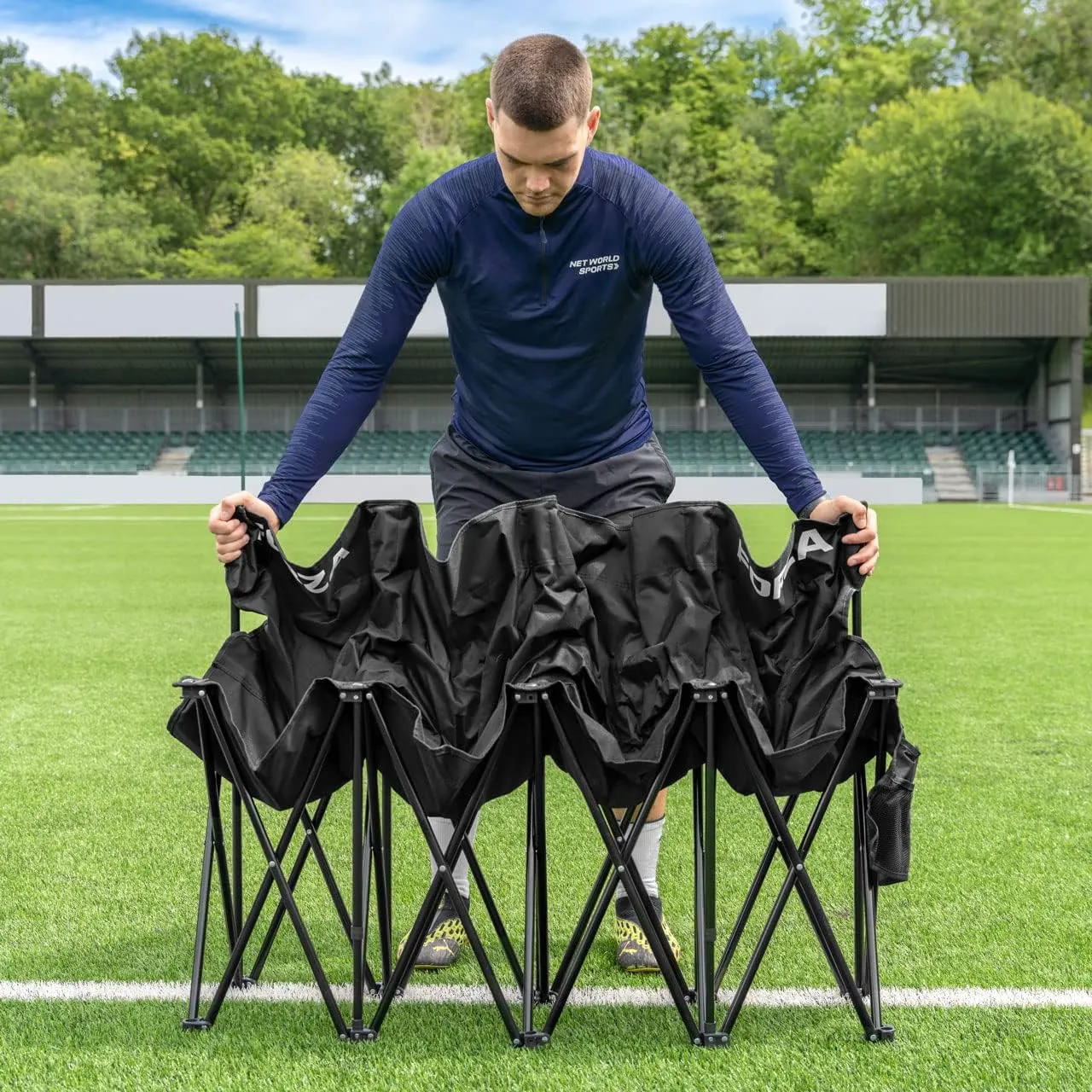 FORZA Portable Aluminum Team Benches - 4 Seat, 6 Seat & 8 Seat Benches Available | Folding Chairs for Substitutes | Subs Bench for Soccer | Carry Bag Included (4-Seater Pro, Without Shelter)
