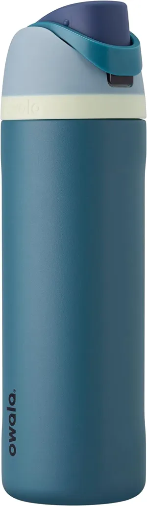 FreeSip Insulated Stainless Steel Water Bottle with Straw for Sports and Travel, BPA-Free, 24-oz, Blue/Teal (Denim)