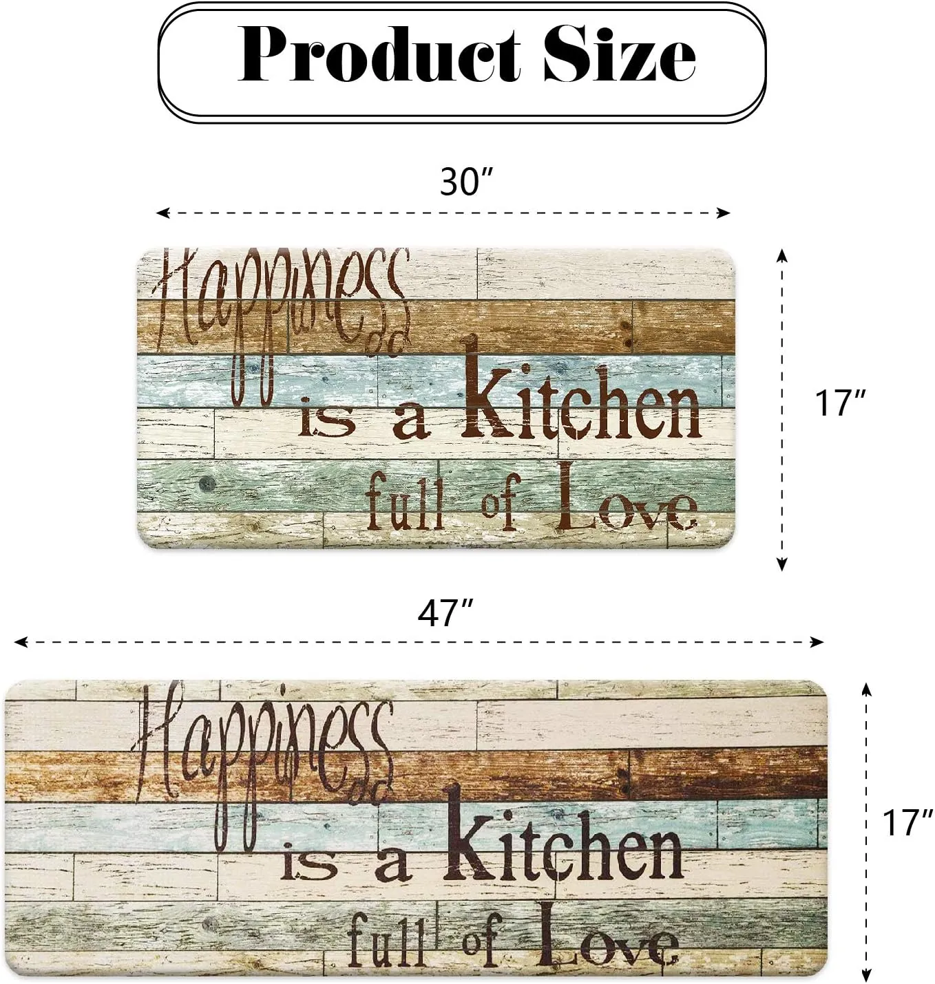 FRESHMINT Farmhouse Kitchen Mats Sets 2 Piece Cushioned Comfort Mat for Home & Office Ergonomically Engineered Memory Foam Kitchen Rug Waterproof Non-Skid, 30" by 17"   47" by 17",Happiness