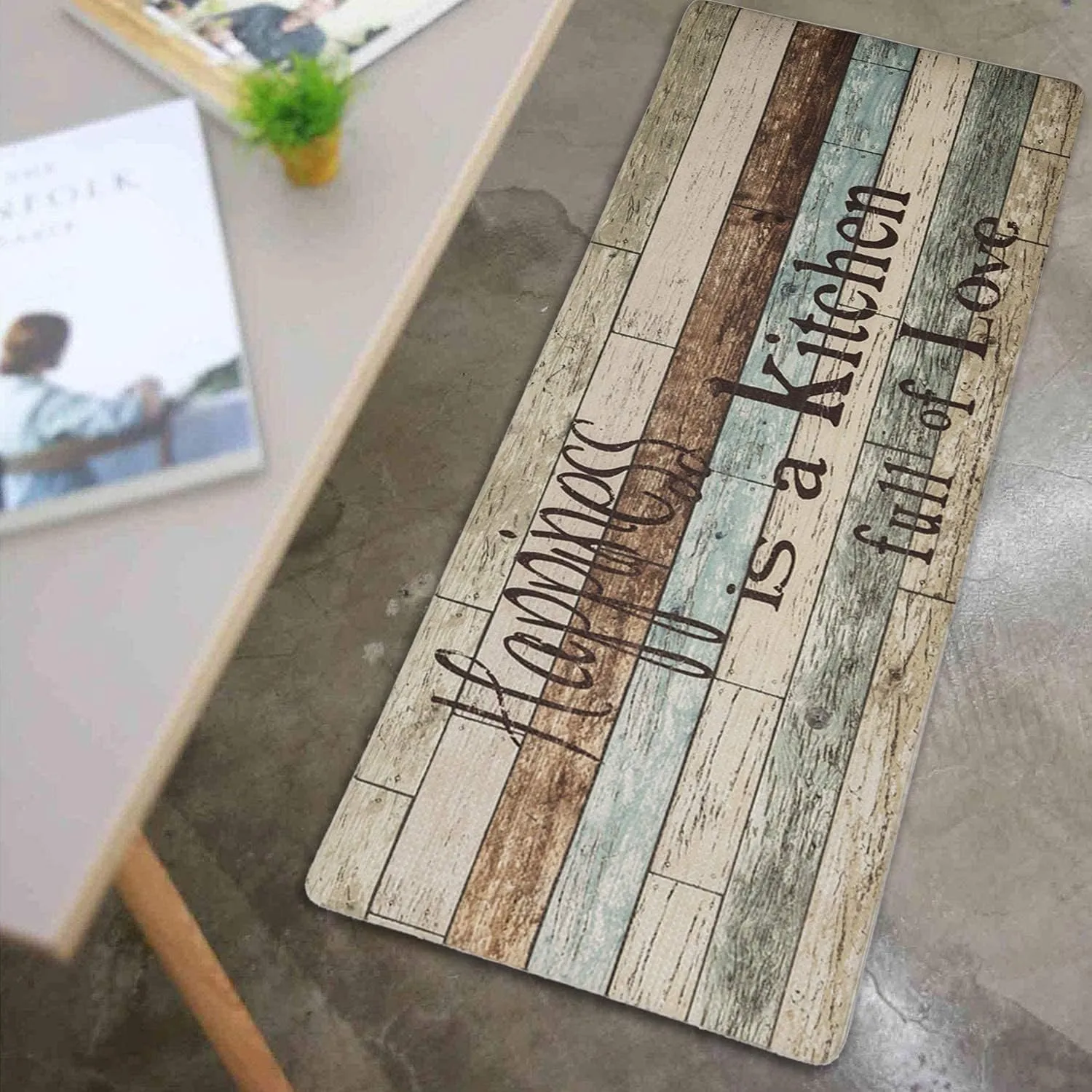 FRESHMINT Farmhouse Kitchen Mats Sets 2 Piece Cushioned Comfort Mat for Home & Office Ergonomically Engineered Memory Foam Kitchen Rug Waterproof Non-Skid, 30" by 17"   47" by 17",Happiness