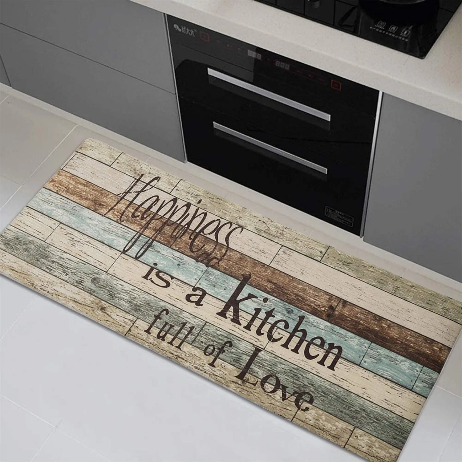 FRESHMINT Farmhouse Kitchen Mats Sets 2 Piece Cushioned Comfort Mat for Home & Office Ergonomically Engineered Memory Foam Kitchen Rug Waterproof Non-Skid, 30" by 17"   47" by 17",Happiness