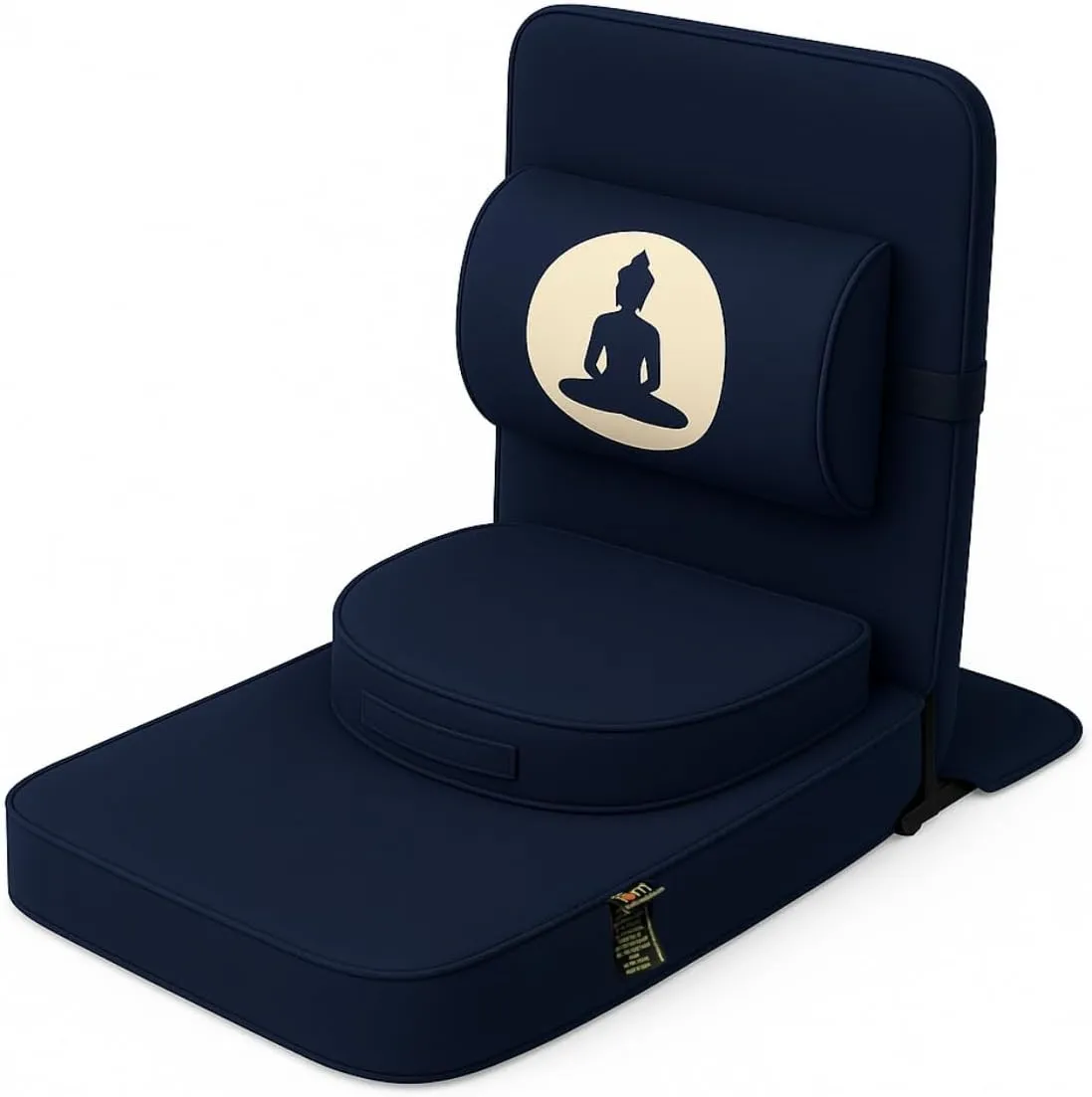 Friends Of Meditation Relaxing Buddha Meditation Chair | Detachable Rectangular Back Support & Zafu Cushion | Portable Folding Chair | with Back Support | Yoga Chairs for Adults | Navy Blue