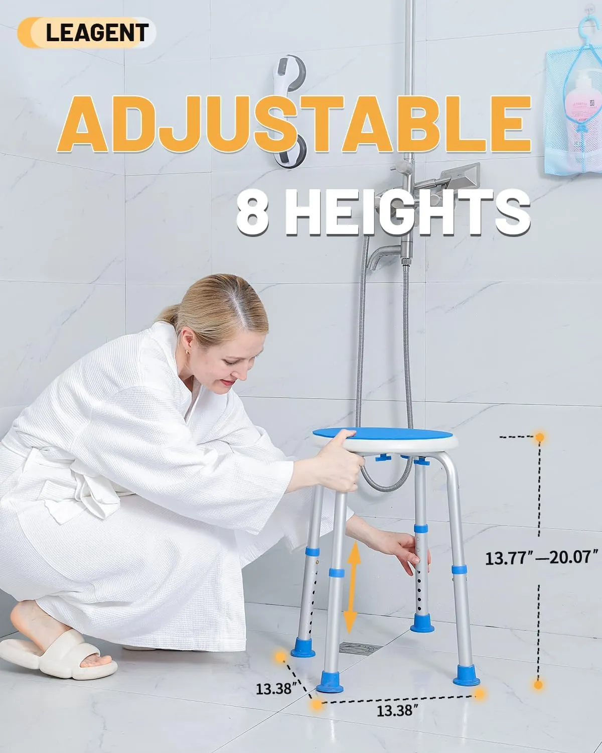FSA HSA Round Shower Stool for Inside Shower, Adjustable Shower Chair, Tool-Free Shower Seat for Inside Tub, Bath Chair for Elderly/Pregnant