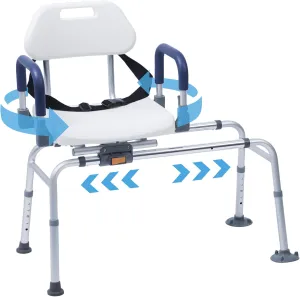 FSA/HSA Eligible Sliding Shower Chair Tub Transfer Bench with Swivel Seat, Rotating Bathtub Bench with Pivoting Armrests and No-Slip Suction Cups for Elderly and Disabled