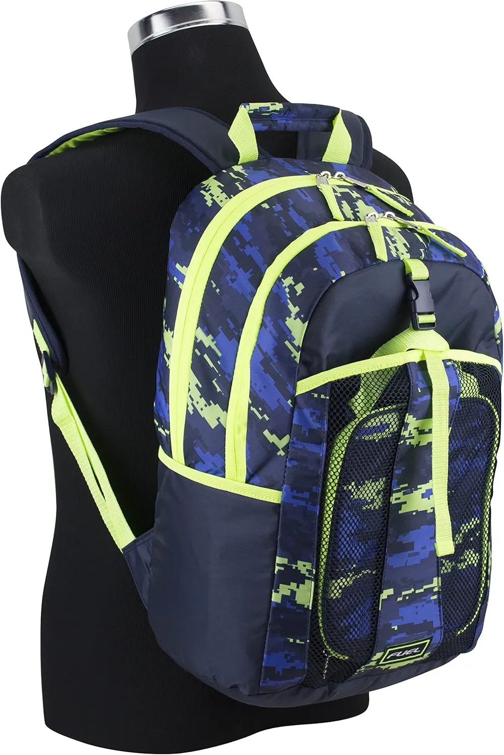 FUEL Lunch Backpack Set Teens Student Water Resistant Bookbag Bag Soft Reusable Insulated Cooler Lunch Box Thermal Travel Office Lunch Bag, Blue w/Neon Digital