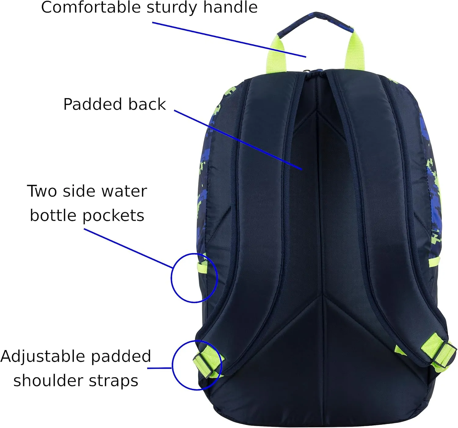 FUEL Lunch Backpack Set Teens Student Water Resistant Bookbag Bag Soft Reusable Insulated Cooler Lunch Box Thermal Travel Office Lunch Bag, Blue w/Neon Digital