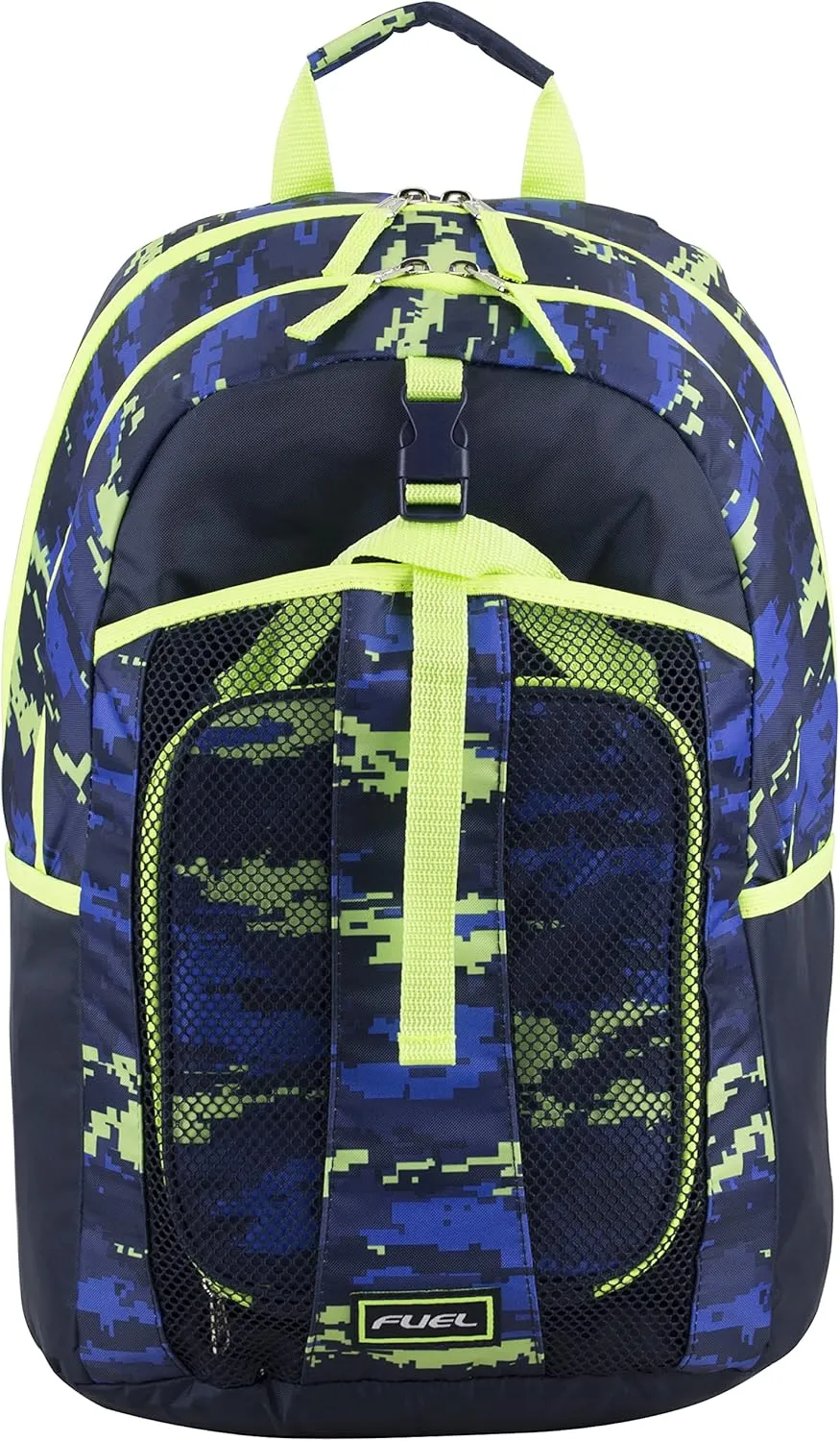 FUEL Lunch Backpack Set Teens Student Water Resistant Bookbag Bag Soft Reusable Insulated Cooler Lunch Box Thermal Travel Office Lunch Bag, Blue w/Neon Digital