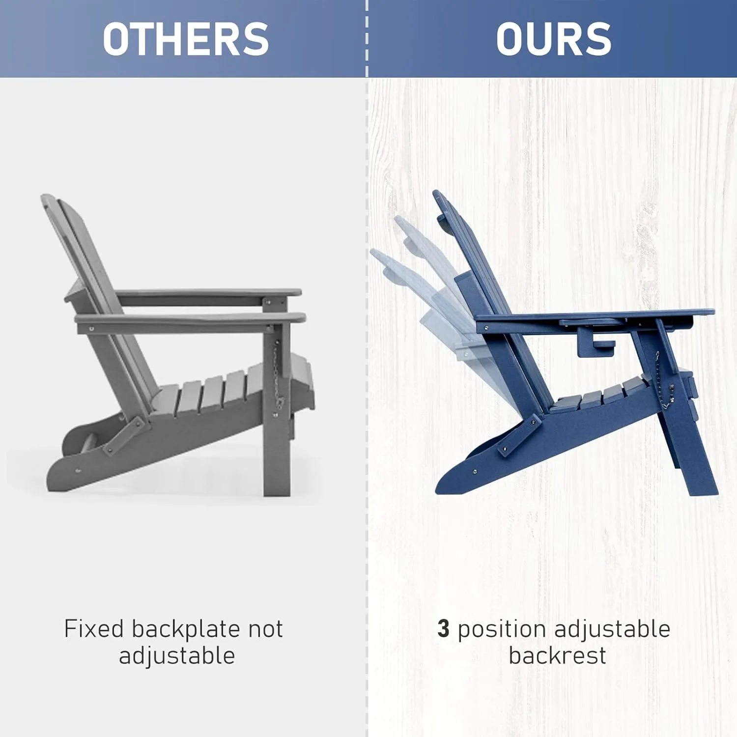 FUNBERRY Folding Adirondack Chairs Set of 4 with Adjustable Backrest, HDPE All Weather Fire Pit Chairs with Cup Holder