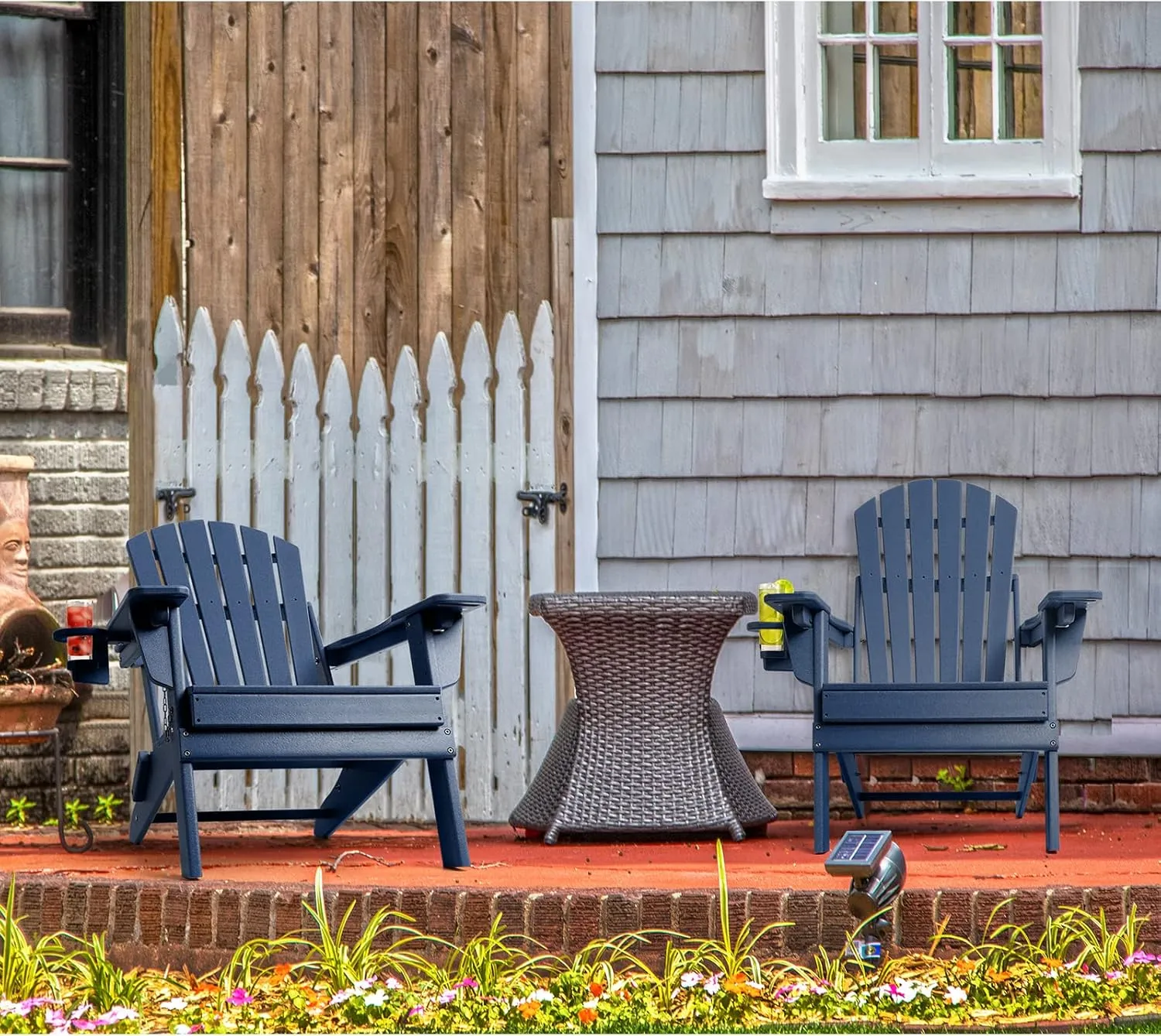 FUNBERRY Folding Adirondack Chairs Set of 4 with Adjustable Backrest, HDPE All Weather Fire Pit Chairs with Cup Holder