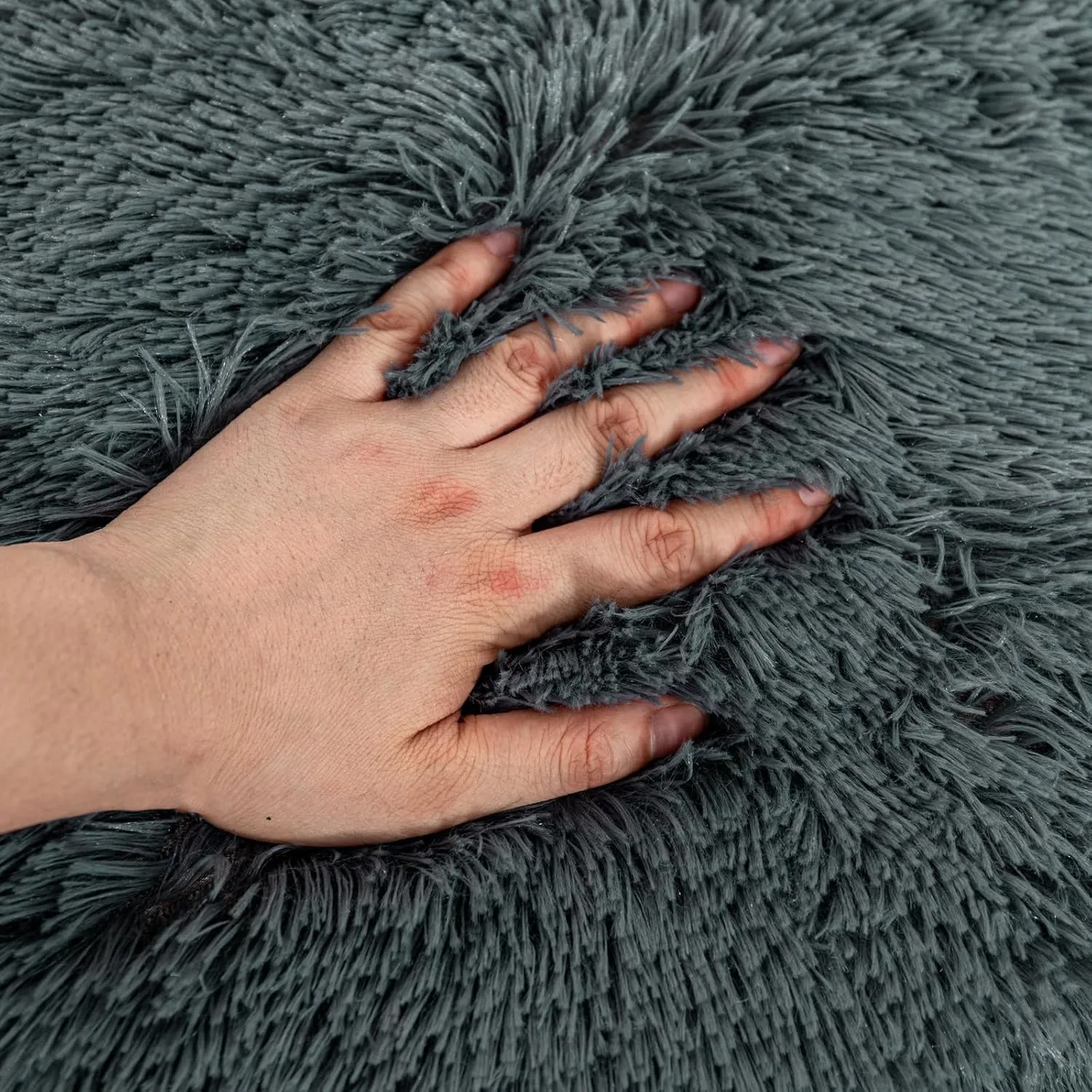 Fur Ottoman Stool Unstuffed Footstool Cover Floor Pouf NO Filler Foot Rest 20x12 In Round Poof Seat Bean Bag Chair Foldable Storage for Living Room Bedroom Cover ONLY Dark Gray