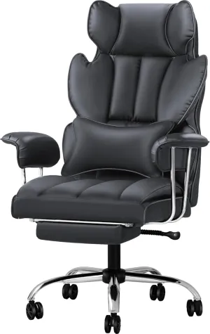 Furmax Big and Tall Office Chair, High Back Leather Gaming Chair with Footrest, Reclining Ergonomic Executive Chair with Lumbar Support for Heavy People 400lbs Home Office Desk Chairs (Gray)
