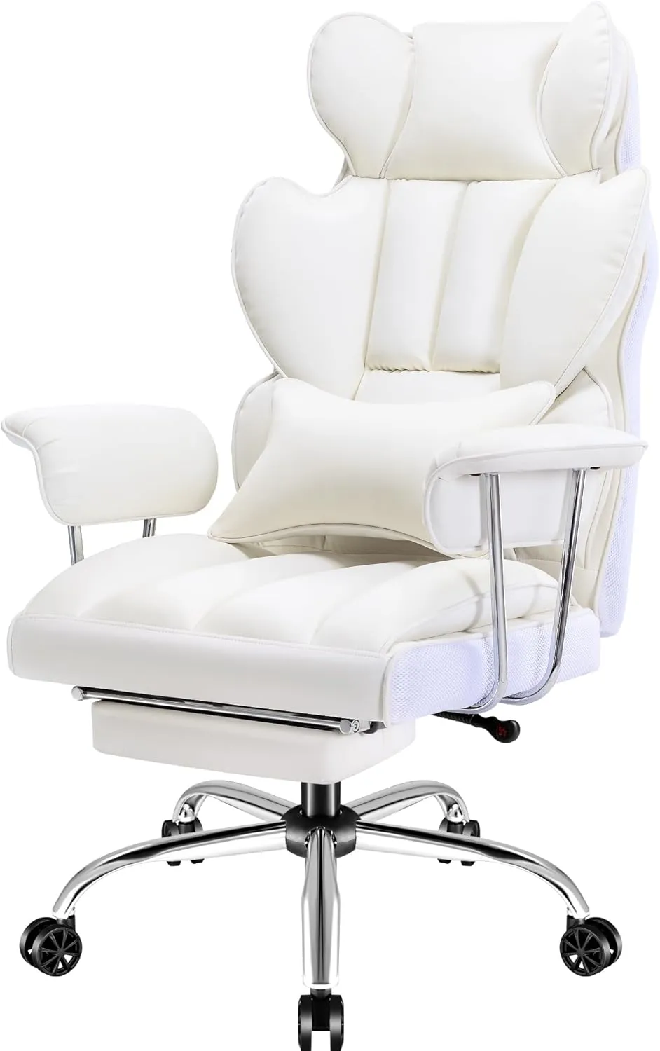 Furmax Big and Tall Office Chair, High Back Leather Gaming Chair with Footrest, Reclining Ergonomic Executive Chair with Lumbar Support for Heavy People 400lbs Home Office Desk Chairs (White)