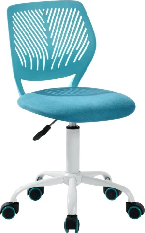 FurnitureR Kids Desk Chair Armless with Rolling Wheels, Comfy Small Adjustable Swivel Study Computer Task Chairs for Home Office Student Children, Fabric Seating Cushion, Plastic Low-Back, Aqua Blue