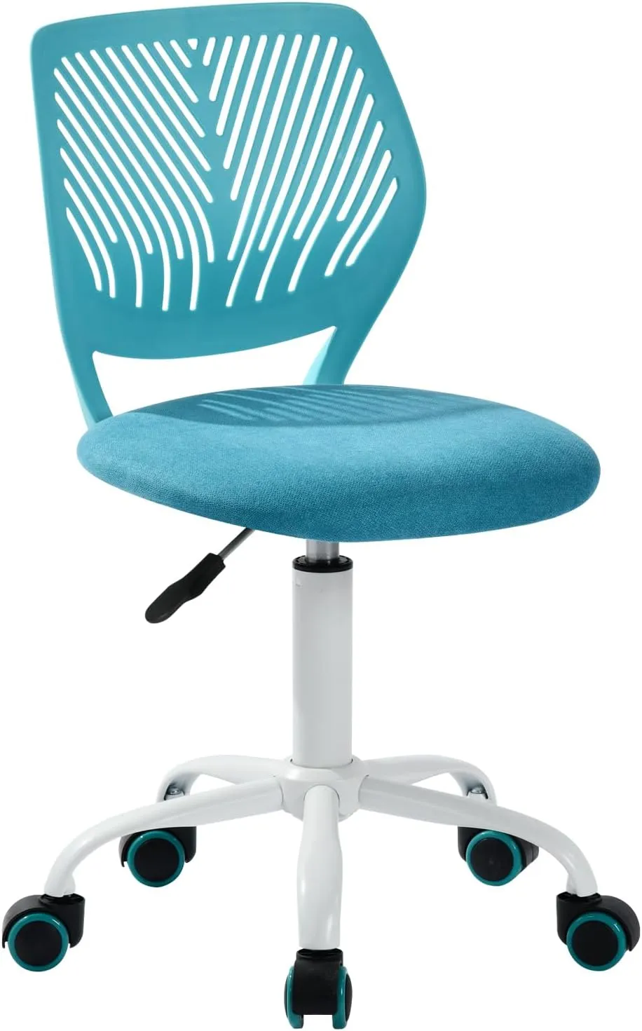 FurnitureR Kids Desk Chair Armless with Rolling Wheels, Comfy Small Adjustable Swivel Study Computer Task Chairs for Home Office Student Children, Fabric Seating Cushion, Plastic Low-Back, Aqua Blue