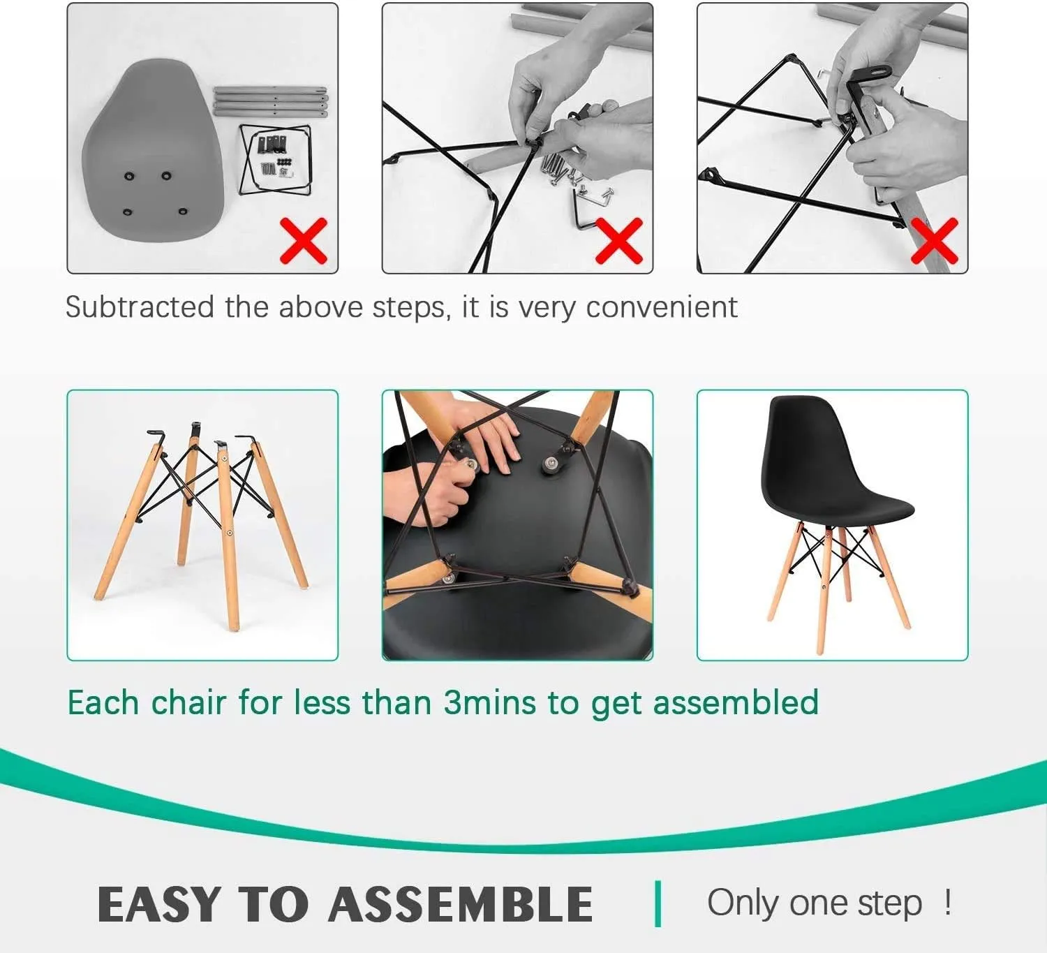 Furniwell Pre Assembled Modern Style Dining Chair Mid Century Modern DSW Chairs, Indoor Plastic Shell Lounge Plastic Side Chairs Set of 4 (Black)