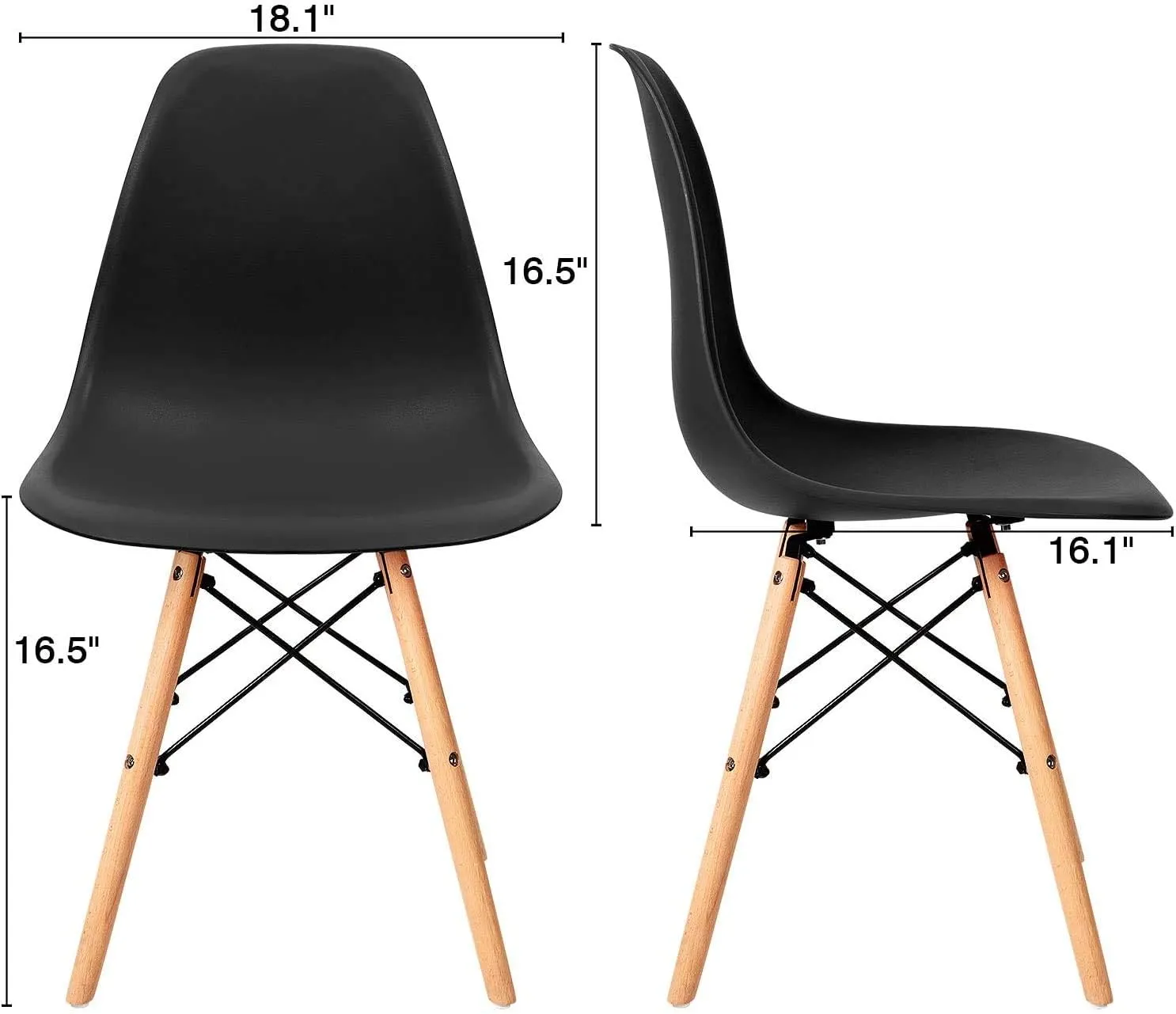 Furniwell Pre Assembled Modern Style Dining Chair Mid Century Modern DSW Chairs, Indoor Plastic Shell Lounge Plastic Side Chairs Set of 4 (Black)