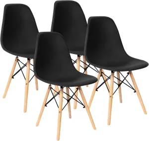Furniwell Pre Assembled Modern Style Dining Chair Mid Century Modern DSW Chairs, Indoor Plastic Shell Lounge Plastic Side Chairs Set of 4 (Black)