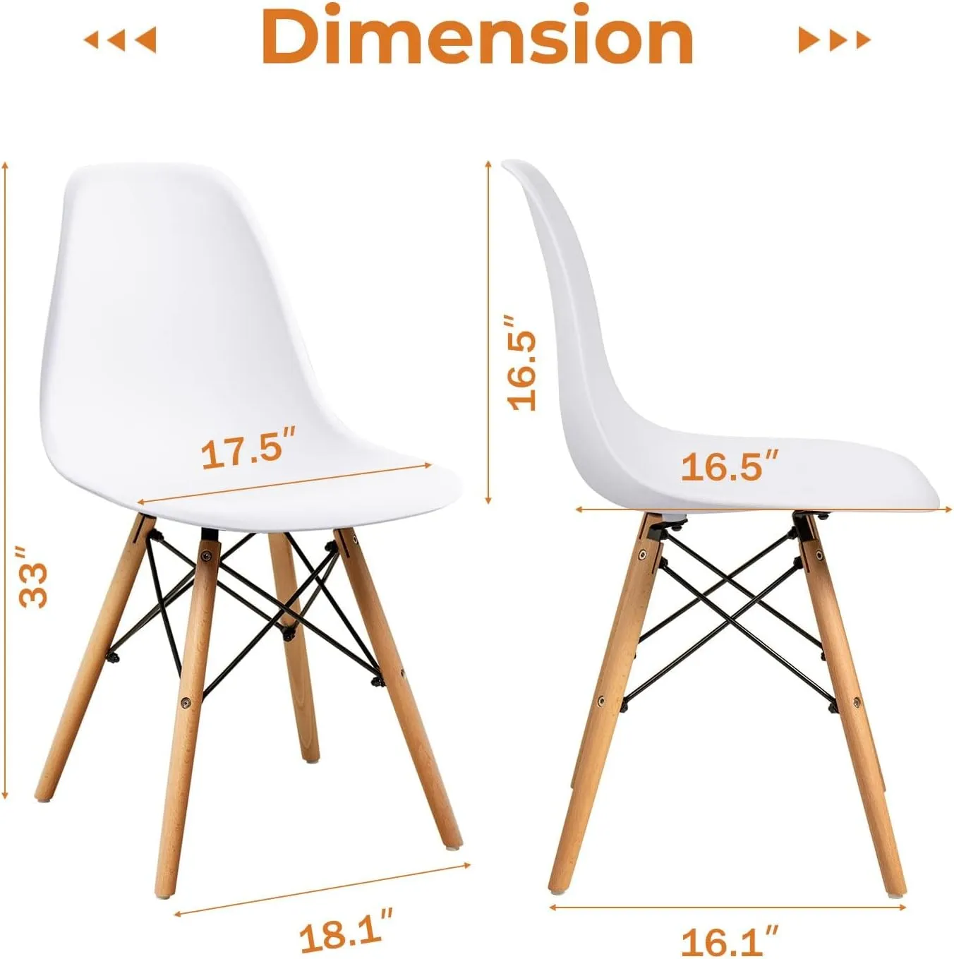 Furniwell Pre Assembled Modern Style Dining Chair Mid Century Modern DSW, Indoor Plastic Shell Lounge Plastic Chairs Side Chairs Set of 4 (White)