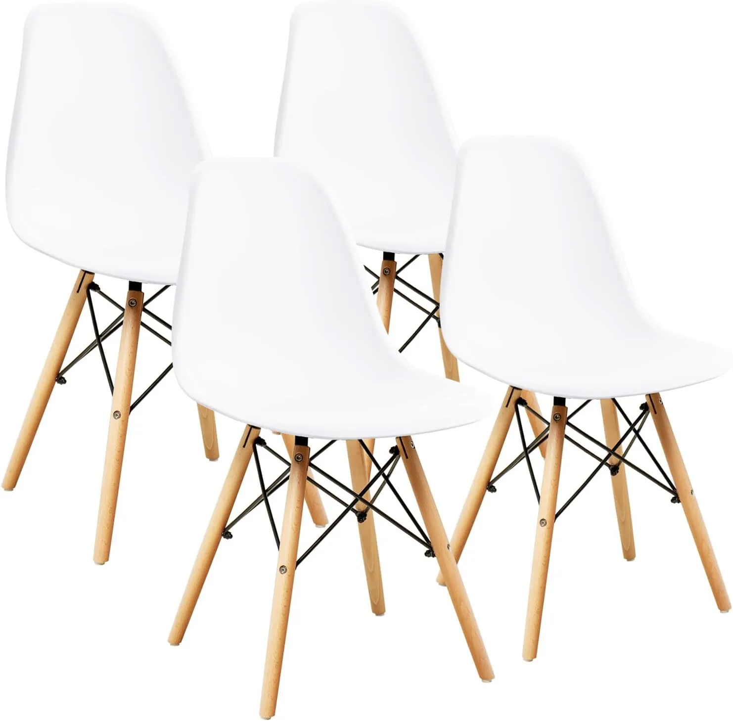 Furniwell Pre Assembled Modern Style Dining Chair Mid Century Modern DSW, Indoor Plastic Shell Lounge Plastic Chairs Side Chairs Set of 4 (White)