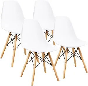 Furniwell Pre Assembled Modern Style Dining Chair Mid Century Modern DSW, Indoor Plastic Shell Lounge Plastic Chairs Side Chairs Set of 4 (White)