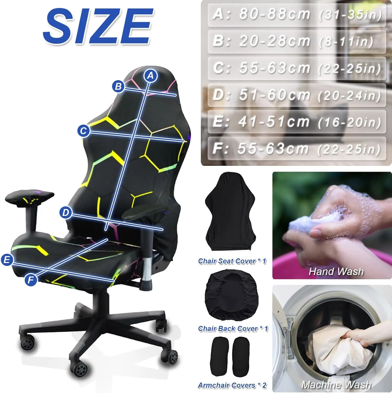 Gaming Chair Covers Slipcovers, 3D Printing Stretchable Elastic Computer Reclining Gaming Chair Seat Cover with Armrest Cover (No Chairs)(M)
