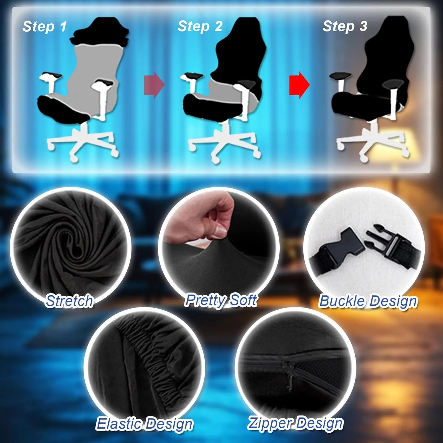 Gaming Chair Covers Slipcovers, 3D Printing Stretchable Elastic Computer Reclining Gaming Chair Seat Cover with Armrest Cover (No Chairs)(M)