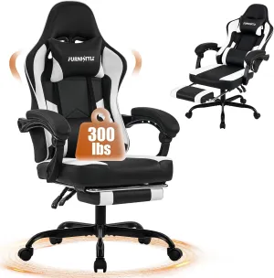 Gaming Chair with Footrest, Reclining Video Game Chairs for Adults with Lumbar Support, Linkage Armrests, Ergonomic Computer Chair for Gaming or Office, PU Black-White