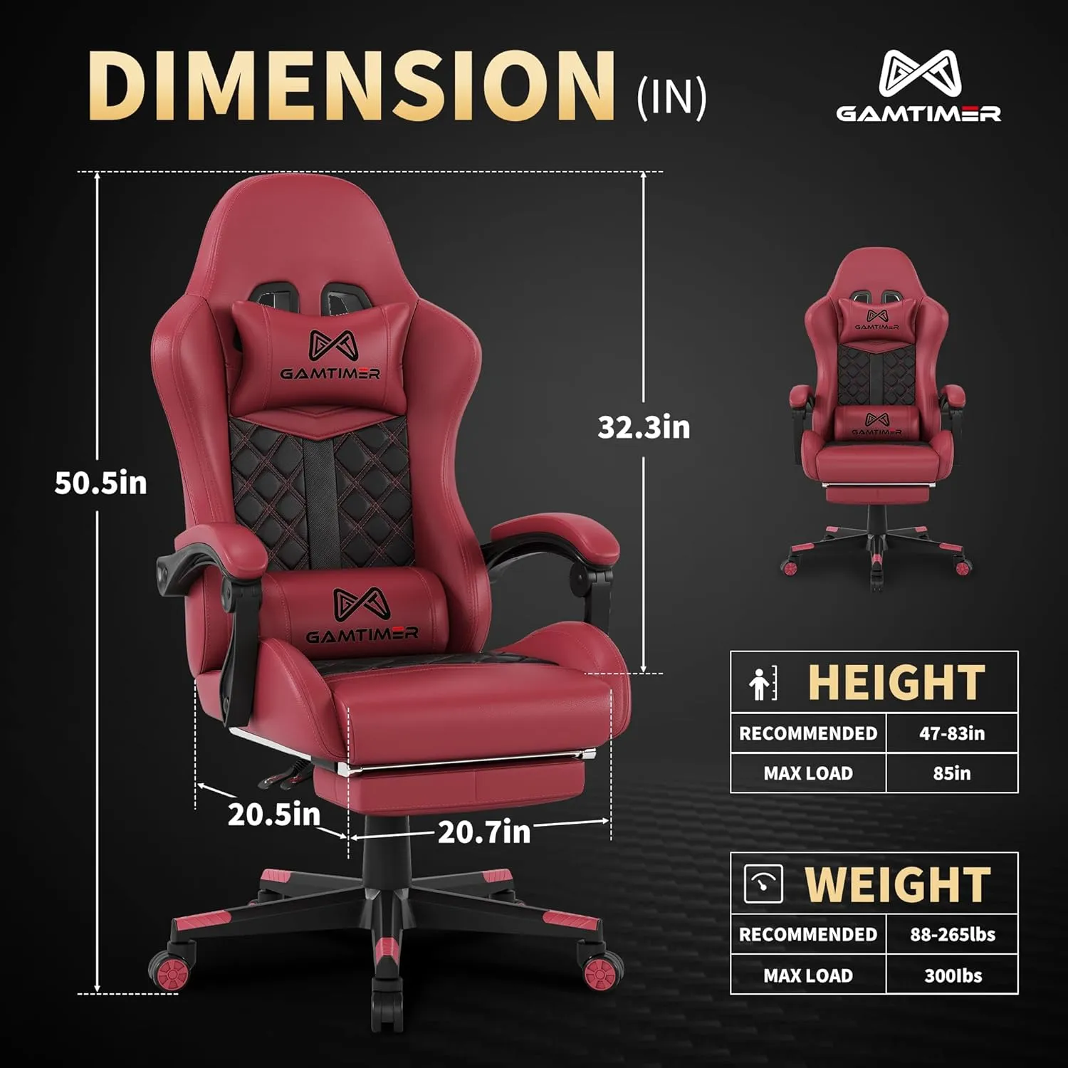 Gaming Chair,Computer Chair with Footrest and Lumbar Support,Breathable PU Leather,4D Lumbar Support and Headrest,360 Degree Swivel Chair with Adjustable Ergonomic Backrest for Adults(Red)