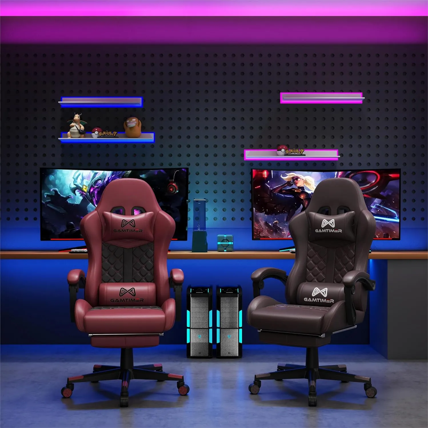 Gaming Chair,Computer Chair with Footrest and Lumbar Support,Breathable PU Leather,4D Lumbar Support and Headrest,360 Degree Swivel Chair with Adjustable Ergonomic Backrest for Adults(Red)