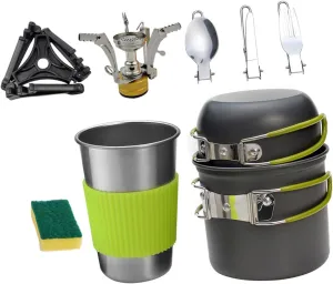 GANAZONO 1Set Portable Camping Cookware Lightweight Aluminium Alloy Pots Pans for People Non Stick Easy to Clean for Outdoor Cooking Hiking Includes Insulated Handles