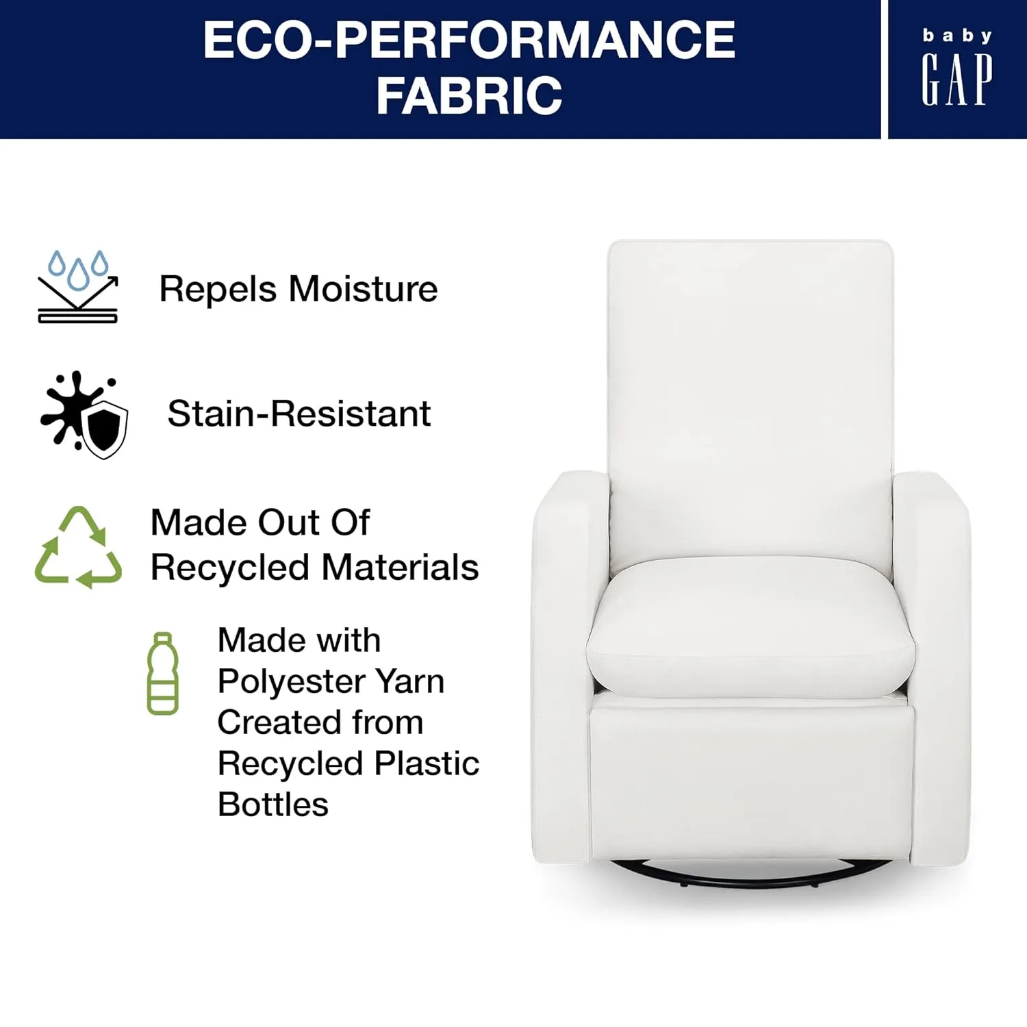 GAP babyGap Cloud Recliner with LiveSmart Evolve - Sustainable Performance Fabric, Artic