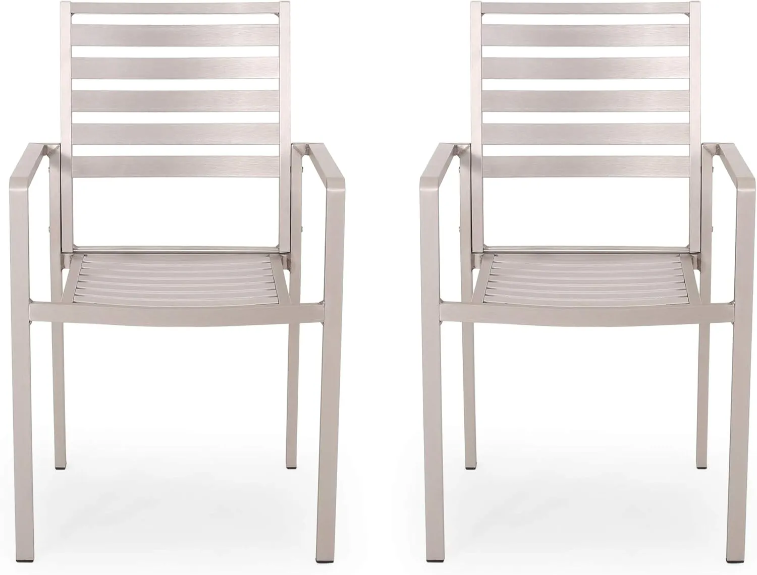 GDFStudio Outdoor Modern Aluminum Dining Chair (Set of 2), Silver