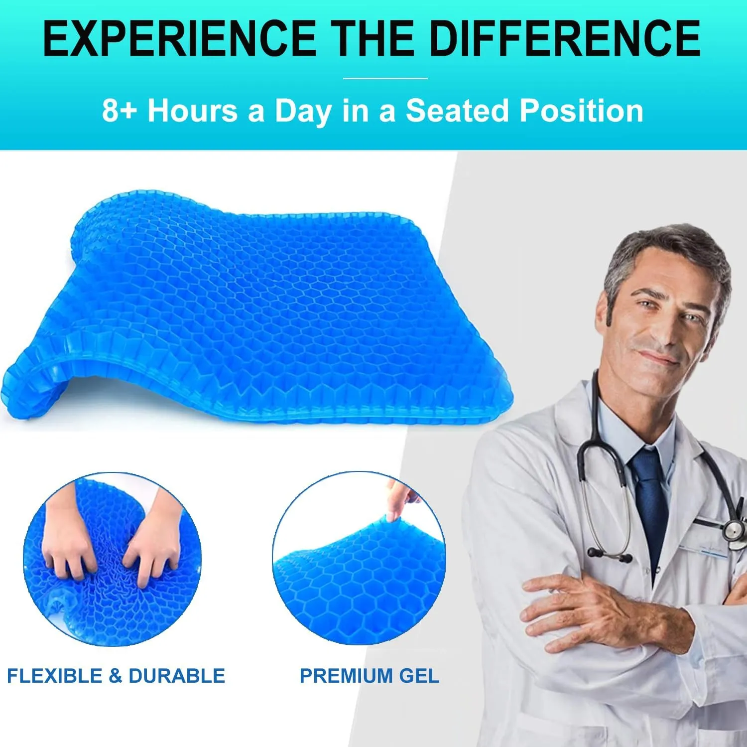 Gel Seat Cushion for Long Sitting - 1.65inch Double Thick Cooling Egg Seat Cushion for Back, Hip, Sciatica, Coccyx, Tailbone Pain Relief - Office Chair Car Seat Cushion – Wheelchair Cushions