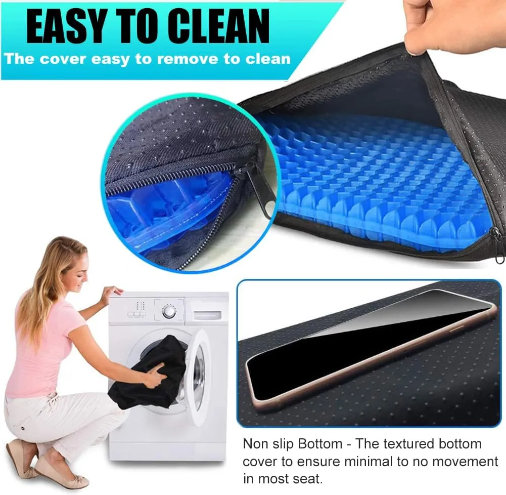 Gel Seat Cushion for Long Sitting - 1.65inch Double Thick Cooling Egg Seat Cushion for Back, Hip, Sciatica, Coccyx, Tailbone Pain Relief - Office Chair Car Seat Cushion – Wheelchair Cushions