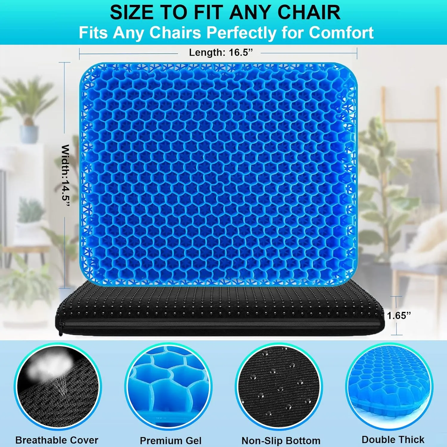 Gel Seat Cushion for Long Sitting - 1.65inch Double Thick Cooling Egg Seat Cushion for Back, Hip, Sciatica, Coccyx, Tailbone Pain Relief - Office Chair Car Seat Cushion – Wheelchair Cushions