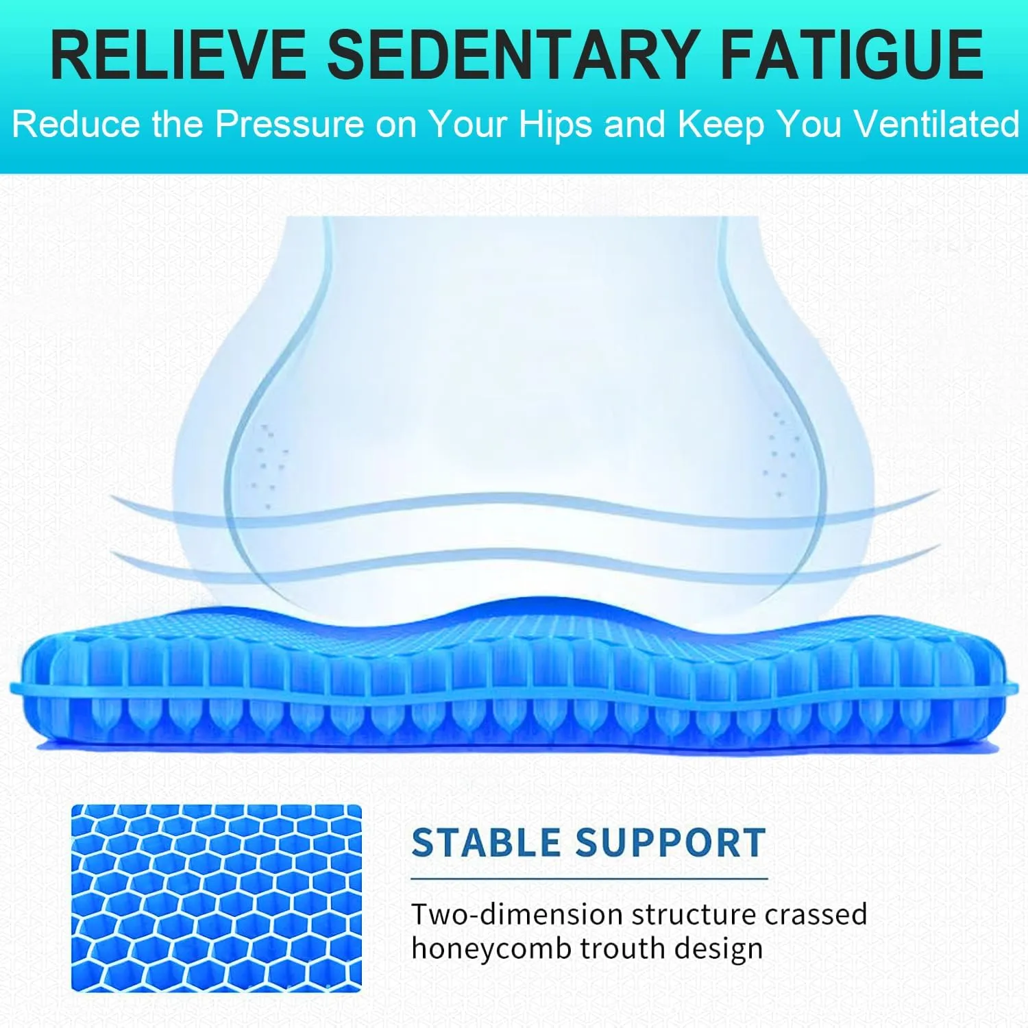 Gel Seat Cushion for Long Sitting - 1.65inch Double Thick Cooling Egg Seat Cushion for Back, Hip, Sciatica, Coccyx, Tailbone Pain Relief - Office Chair Car Seat Cushion – Wheelchair Cushions