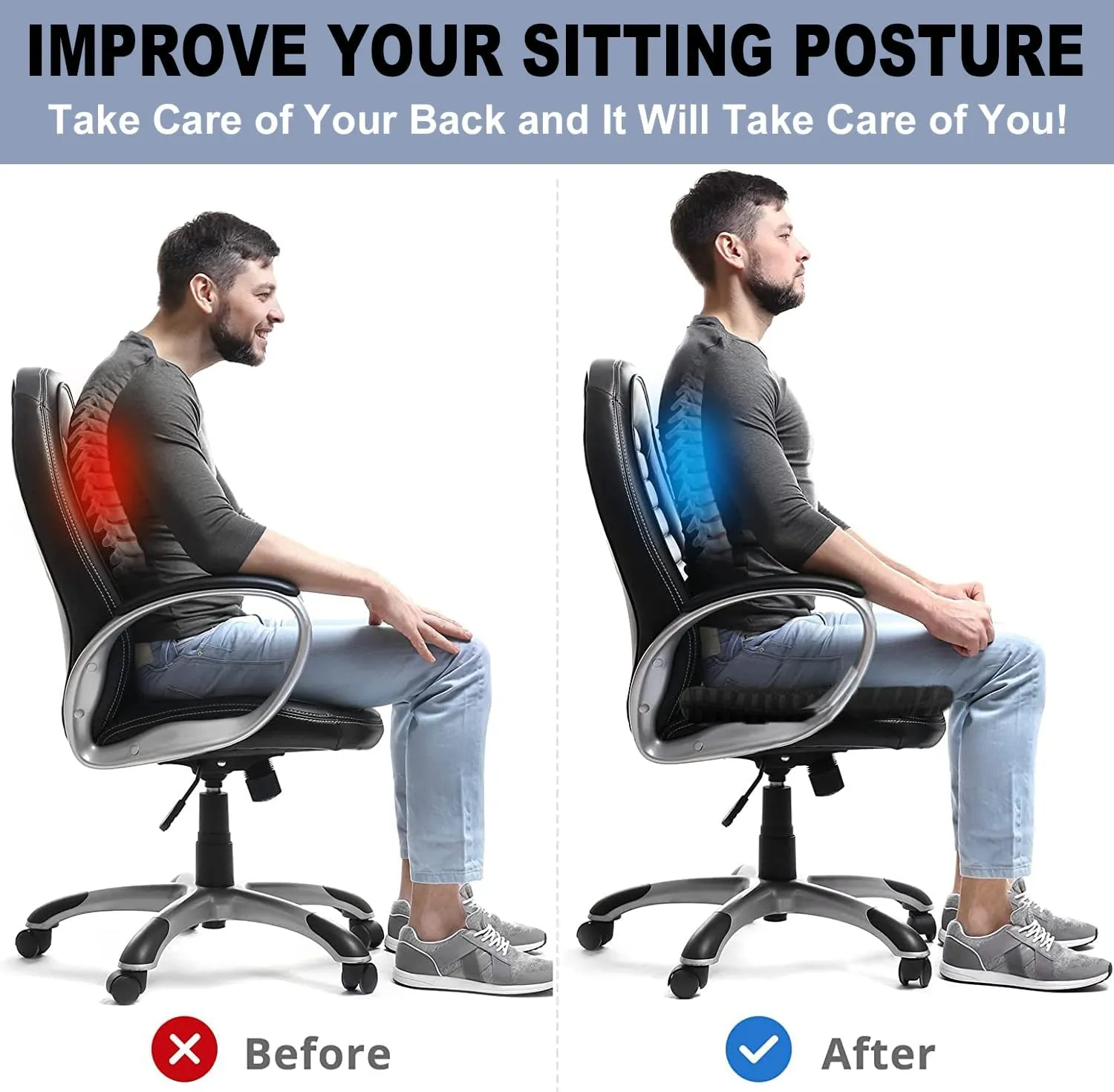 Gel Seat Cushion for Long Sitting Pressure Relief - Non-Slip Gel Chair Cushion for Back, Sciatica, Tailbone Pain Relief - Seat Cushion for Office Desk Chair, Car Seat – Wheelchair Cushions