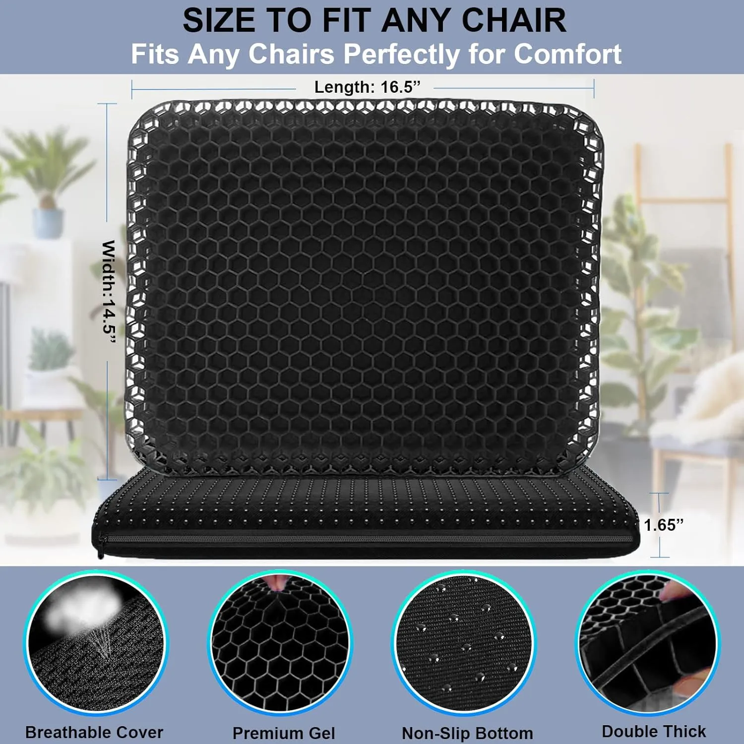 Gel Seat Cushion for Long Sitting Pressure Relief - Non-Slip Gel Chair Cushion for Back, Sciatica, Tailbone Pain Relief - Seat Cushion for Office Desk Chair, Car Seat – Wheelchair Cushions