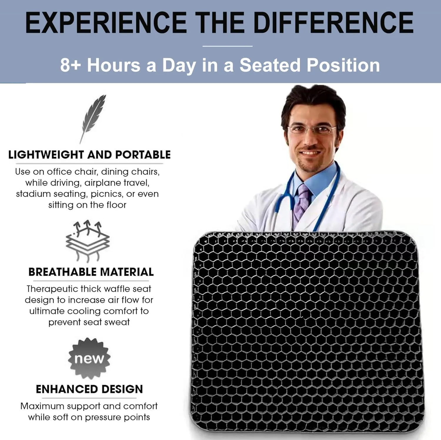 Gel Seat Cushion for Long Sitting Pressure Relief - Non-Slip Gel Chair Cushion for Back, Sciatica, Tailbone Pain Relief - Seat Cushion for Office Desk Chair, Car Seat – Wheelchair Cushions