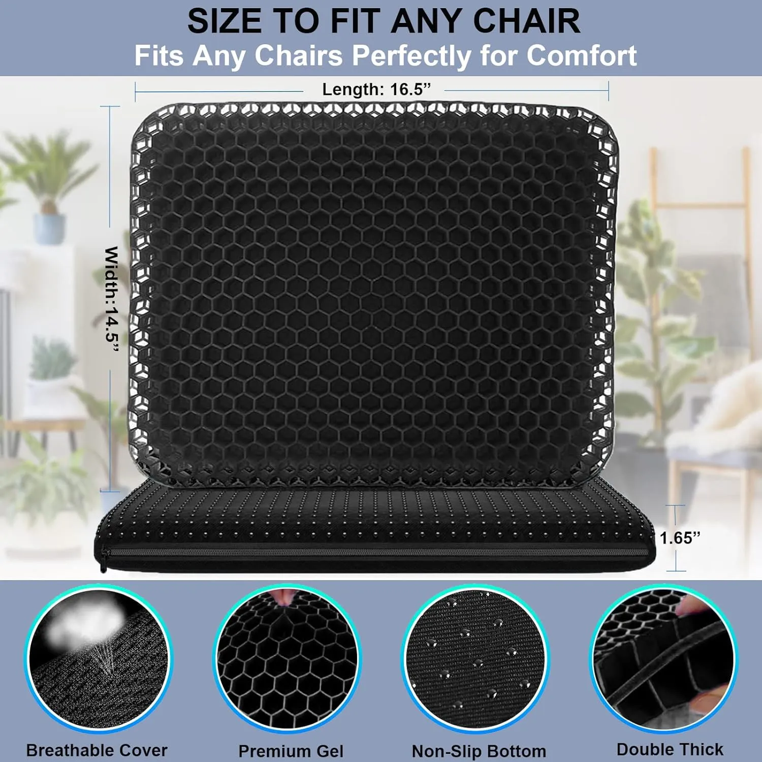 Gel Seat Cushion for Long Sitting Pressure Relief - Non-Slip Gel Chair Cushion for Back, Sciatica, Tailbone Pain Relief - Seat Cushion for Office Desk Chair, Car Seat – Wheelchair Cushions