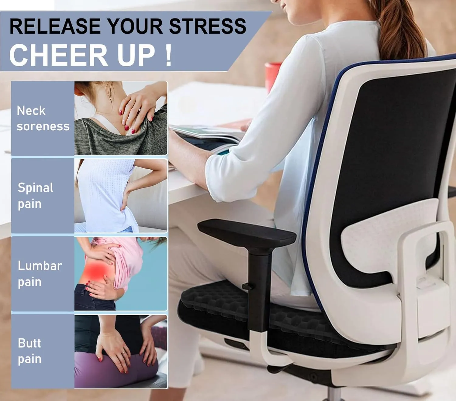 Gel Seat Cushion for Long Sitting Pressure Relief - Non-Slip Gel Chair Cushion for Back, Sciatica, Tailbone Pain Relief - Seat Cushion for Office Desk Chair, Car Seat – Wheelchair Cushions