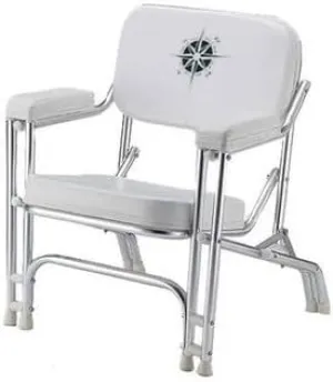 GEN3 Marine Padded Aluminum Deck Chair White Vinyl with Compass Logo