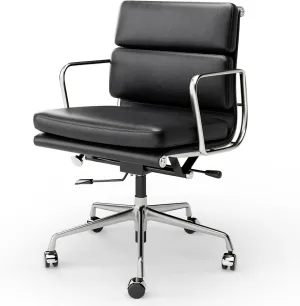 Genuine Leather Office Chair, Padded Executive Desk Chair with Arms and Wheels, Modern Rolling Leather Desk Chairs with Lumbar Support, Ergonomic Computer Chairs with Aluminum Arms and Base