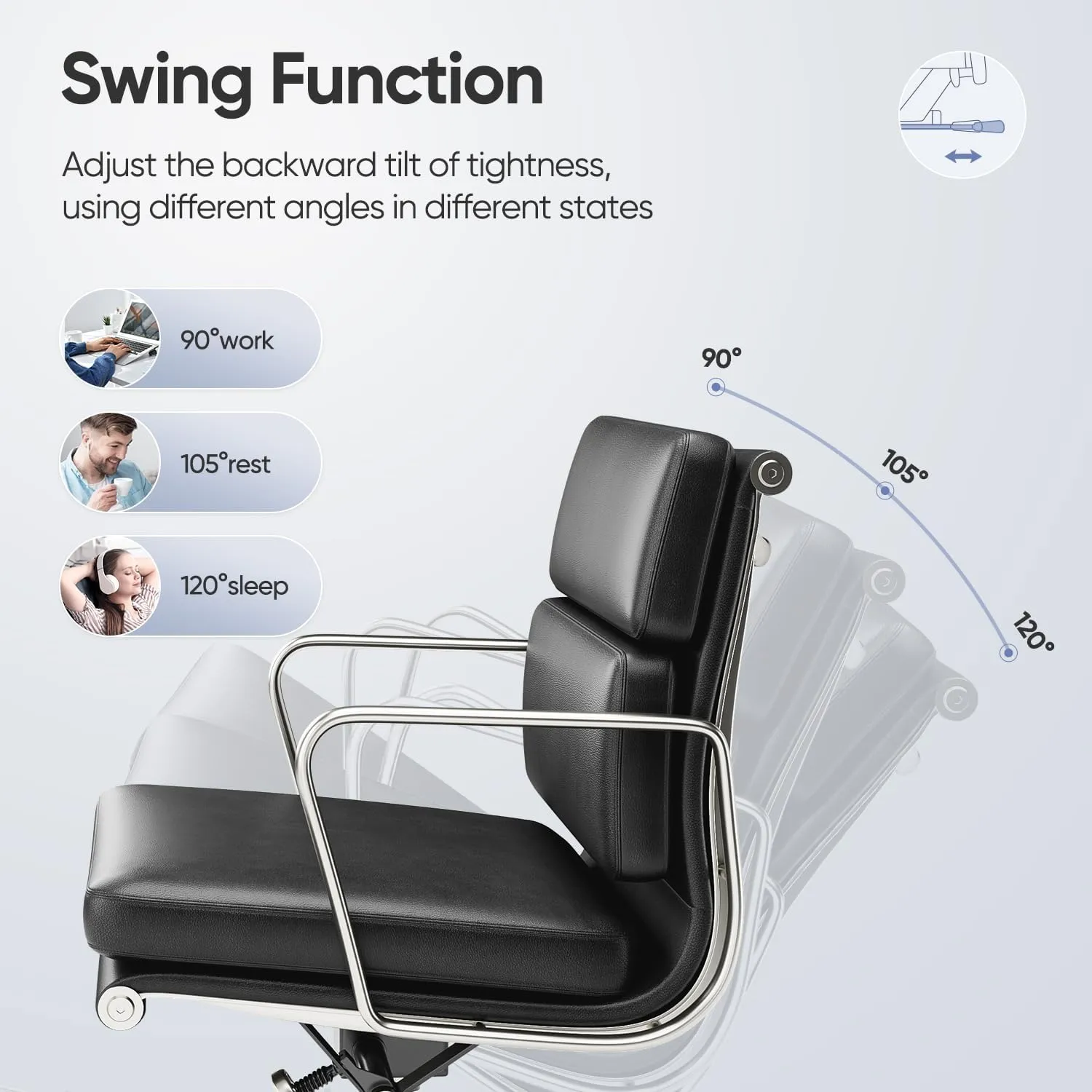 Genuine Leather Office Chair, Padded Executive Desk Chair with Arms and Wheels, Modern Rolling Leather Desk Chairs with Lumbar Support, Ergonomic Computer Chairs with Aluminum Arms and Base